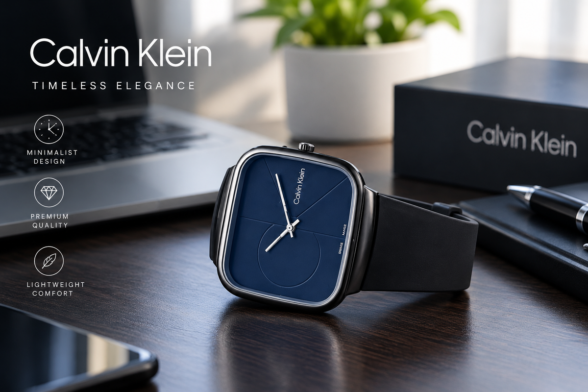 Calvin Klein Mens Watch With Square Dial Elegant Modern And Durable Timepiece For Daily Wear And Special Occasions (Without Box) - Black