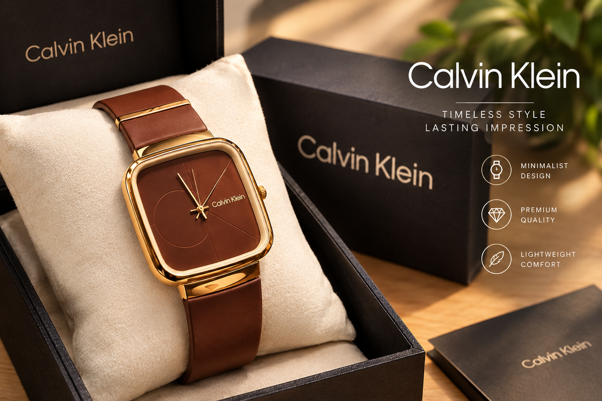 Calvin Klein Mens Watch With Square Dial Elegant Modern And Durable Timepiece For Daily Wear And Special Occasions (Without Box) - Black
