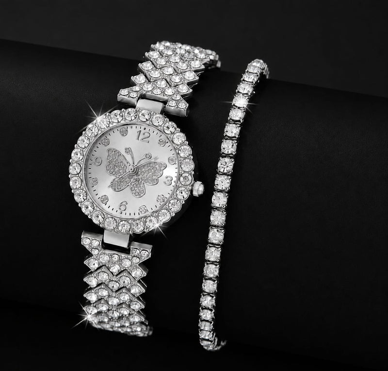 Womens Butterfly Quartz Watch And Bracelet Set Elegant Stylish Durable Practical Choice For Fashion Accessories And Gift Occasions