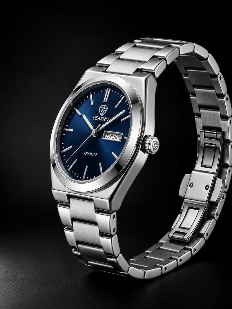 Dearno Premium Quartz Men's Watch Day And Date Display - Timepiece Designed For Wristwear And Daily Timekeeping Routine - Blue