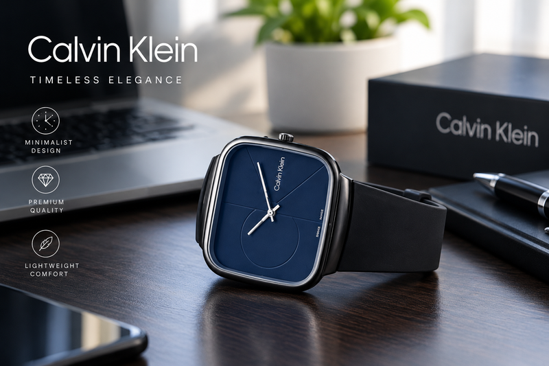 Calvin Klein Mens Watch With Square Dial Elegant Modern And Durable Timepiece For Daily Wear And Special Occasions (Without Box) - Black